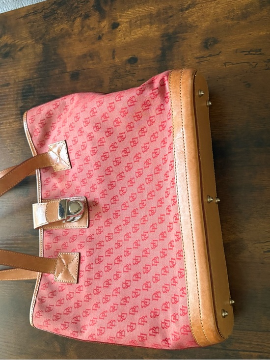 Dooney & Bourke Handbags - Dooney & Bourke Red Signature Canvas Tote with Tan Leather Trim